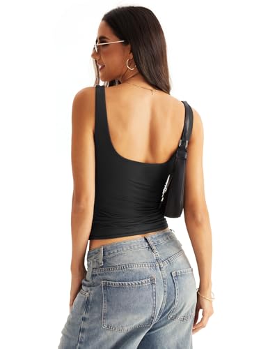 Womens Square Neck Double Lined Tank Tops Low Back Fitted Sleeveless Tops4