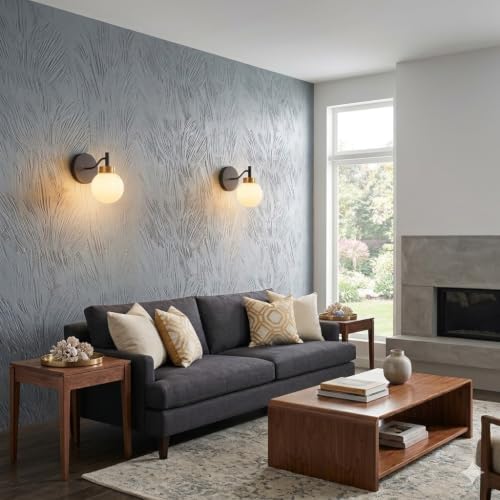 Image of SINOMAN Classic Gold Metal Wall Light with Glass Shade Modern Decorative Wall Sconce for Living Room, Bedroom, Hallway, or Interior Accent Lighting (with Bulb)