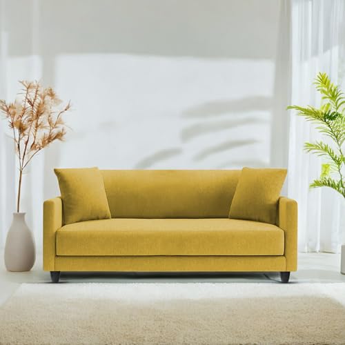 Image of Casaliving Dominic 2 Seater Sofa Set for Living Room (Yellow Fabric) Premium Fabric Sofa