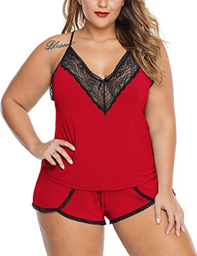 Image of Women Plus Size Pajamas Cami Shorts Set Nightwear Sexy Lace Lingerie Sleepwear