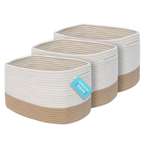 Image of OrganiHaus Set of 3 Storage Baskets for Shelves, Cotton Rope Basket for Decor, Shoe Basket Organizers & Storage, Decorative Storage Baskets & Bins, Cute Storage Basket for Toys & Cloths, Honey