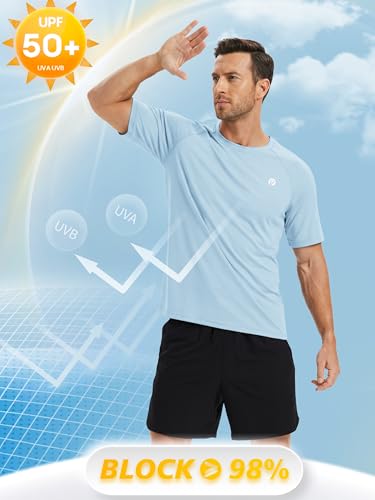 Image of PINSPARK Workout Shirts for Men UPF 50+ Quick Dry Athletic Gym Tee Shirts Mens Short Sleeve Running Cooling Swimming T-Shirt