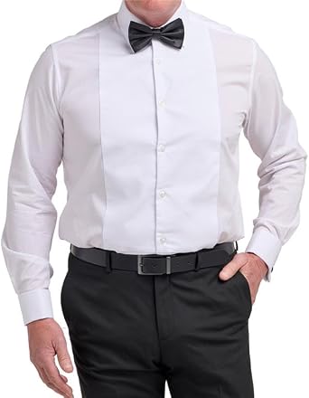 Double TWO | SLM5001 Men's White Formal Tailored Shirt | Marcella Pleated Bib Front Tuxedo Shirt with Double Cuffs