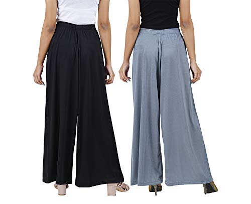 Image of Buy That Trendz M to 4XL Cotton Viscose Loose Fit Flared Wide Leg Palazzo Cotton for Pants Women Black Grey Combo Pack of 2 Medium