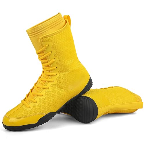 Buhelyc Mens Boxing Shoes Professional Mesh Wrestling Shoes Boxing Boots Training Footwear for Kickboxing Sports Boxing