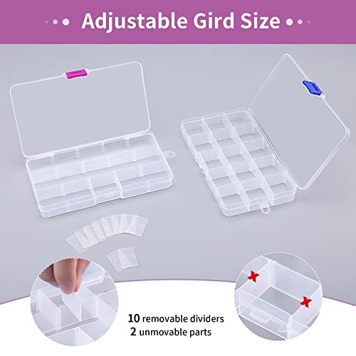 Opret Jewelry Organizer(4 Pack), Small Transparent Plastic Bead Organizers(15 Grids) With Movable Dividers Earring Storage Containers Bead Holders, Size 6.9×3.9×0.9In #TOP3