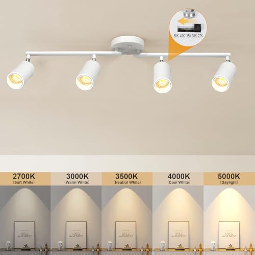 Ajbvp 5Color LED Track Lighting Kit 4 Lights Dimmable 48W Track Light,Zoomable15°/24°/36°/45°/60°-2700K/3000K/3500K4000K/5000K,Track Lighting for Accent Task Kitchen,Lumen 4800 (White, 48W)