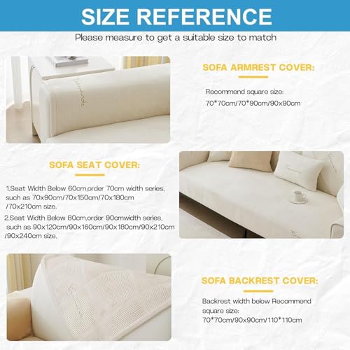 LINGKY Couch Überzug, Sofa Überzug 1/2/3/4 Sitzer L Form Sofa Cover Sofabezug Ecksofa, Sofadecken Für Sitzfläche, Sofaschoner rutschfest, Universelle Sofa Überwurf (Creme,70x70cm/Quadrat)
