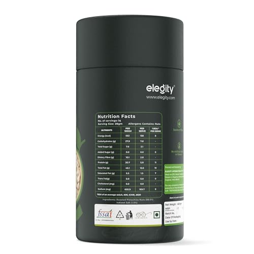 Image of Elegity California Salted Pistachios Papertube 400 gm | Namkeen Pista Dry Fruit | Crunchy, Tasty & Healthy | Rich in Fibre & Protein | No Added Preservatives & Colour in Nutritious Nuts