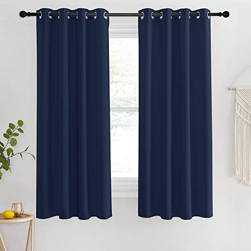 NICETOWN Blackout Navy Blue Curtains 63 inch Length - Window Treatment Energy Saving Thermal Insulated Room Darkening Solid Grommet Drapes for Living Room (1 Panel, 46 by 63-Inch)