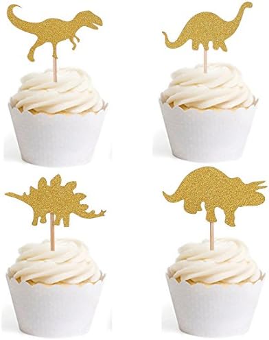 Dinosaur Cupcake Toppers Cute Cake Top for Baby Shower Kids Birthday Food Toppers Fruit Toppers for Decoration 16pcs by BILIPALA