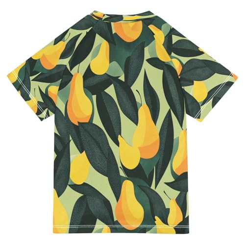 Boys Short Sleeve T-Shirts Yellow Pear Fruit Rashguard Kids Swim Shirts Sun UPF 50+2