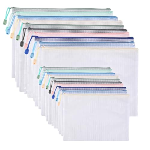 Awilnax Carteras de plástico A4 de malla con cremallera, carpetas de archivos A5 con cremallera, bolsas con cremallera para suministros de documentos escolares, bolsas de almacenamiento de viaje para