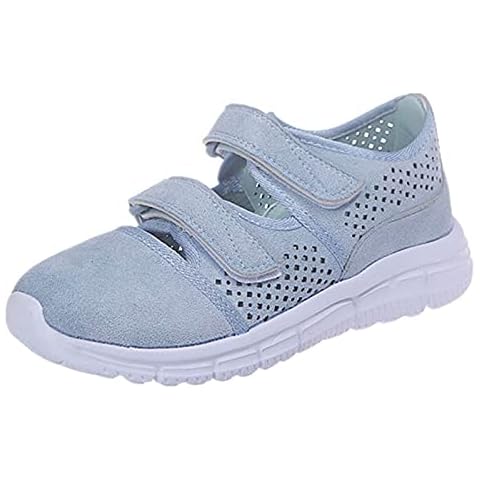 SEEGOU Women's Casual Shoes Fashion Breathable Wedges Outdoor Leisure Slip-on Velcro Walk Gym Sneakers Mesh Breathable Sweat Proof Comfortable Ladies Safety Trainers Blue Cover