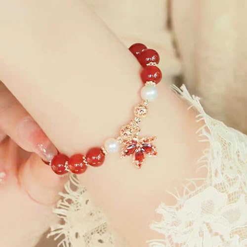 Thanksgiving Fall Bracelets for Women Red Crystal Maple Leaf Charms Bracelet Fall Beaded Stretch Bracelets Harvest Orange Brown Beaded Stretch Bracelets Autumn Party Favors Holiday Gifts3