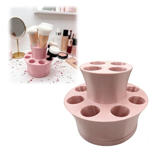 Large capacity Brush Organizer Stand – For PinkFresh Studios 1″, for Simon Hurley Medium&Pigment Pouncers Brushes–Two‑Tier Desktop Storage for Blending & Painting Tools (Pink)