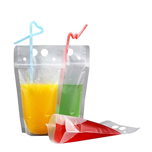 50 Pack Drink Bags Stand up Reclosable Zipper Drinking Pouches Bags Hand-held Drinking Bags with Plastic Straw, 5.1 by 9.1 Inches 8mil 50 Pack Drink Bags Stand up Reclosable Zipper Drinking Pouches Bags Hand-held Drinking Bags with Plastic Straw, 5.1 by 9.1 Inches 8mil