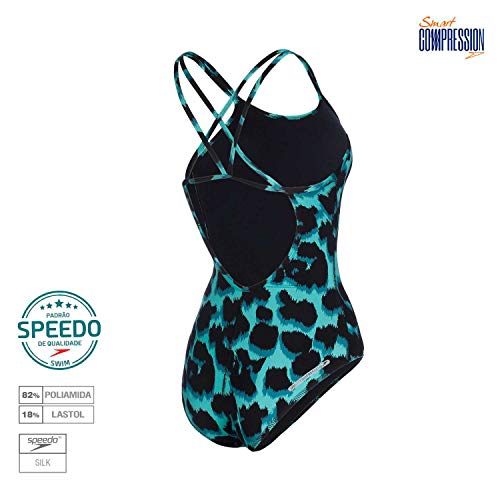 Speedo Leopard Maillot, Feminino, Verde (Nannai), P