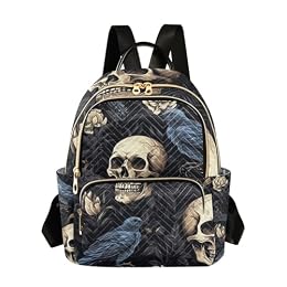 Bolaz Small Backpack Purse for Women, Skull Crow Travel Bag Casual Daypack Shoulder Bag, Medium, A01T23036