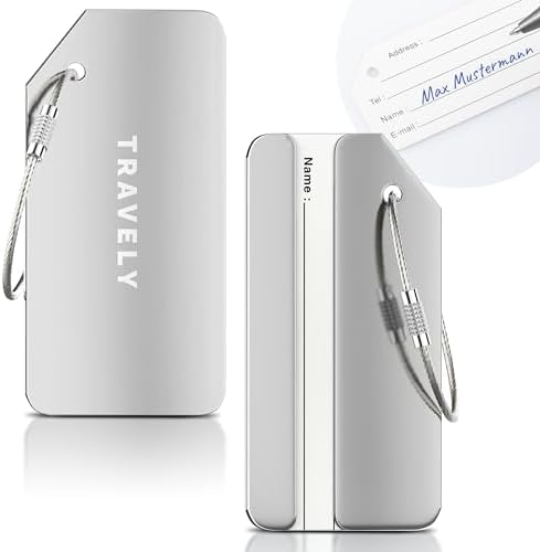 Travely Premium Kofferanhänger - leicht Erkennbar, Robust & Sicher - inkl. Namensschild und Privatsphäre Schutz I Vielseitig und Praktische Adressanhänger, Namensanhänger & Gepäcka
