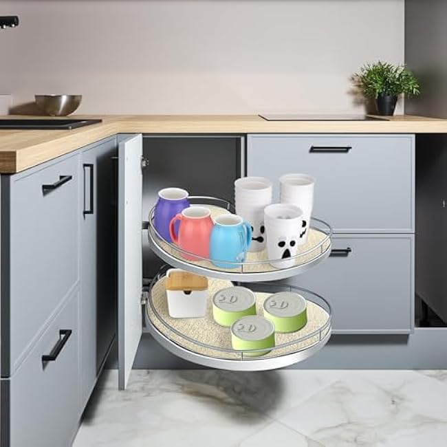 2 Pcs Lazy Susan Shelf Liner Circle Kitchen Liners Non Adhesive Kitchen Cabinet Liners Non Slip Non Skid Fridge Mats for Drawer Refrigerator Pantry Sink Cupboard Storage(26 inches)