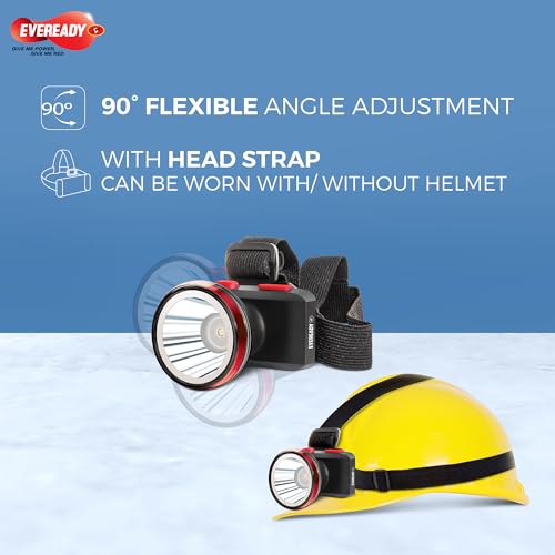 Image of Eveready Headlamp DL89, Rechargeable 1W LED Emergency Head Light Torch, 90 Tilt, Easy to Mount (Can Be Worn Without A Helmet), Type-B Fast Charging, Overcharge & Deep Discharge Protection, Pack of 6