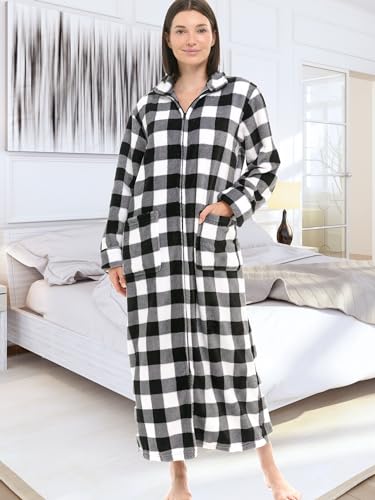 Image of Alexander Del Rossa Long Zip Up Robes, Plush Zipper Robes for Plus Size, Housecoats Zipper Front