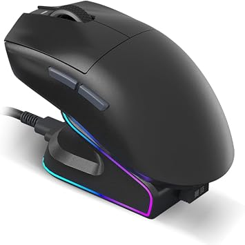 Ultra Lightweight 45G Tri-Mode Wireless Mouse with Charging Dock, Bluetooth, 2.4G & USB-C Wired Rechargeable RGB Mouse, Up to 12000 DPI, 1K Polling Rate, Ergonomic Mouse for PC Laptop Work & Gaming