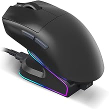 Ultra Lightweight 45G Tri-Mode Wireless Mouse with Charging Dock, Bluetooth, 2.4G & USB-C Wired Rechargeable RGB Mouse, Up to 12000 DPI, 1K Polling Rate, Ergonomic Mouse for PC Laptop Work & Gaming