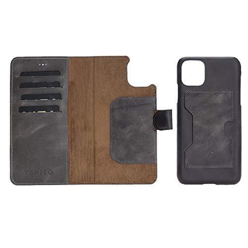 Venito Florence Leather Wallet Phone Case Compatible with iPhone 12 Pro Max (6.7 inch) - Extra Secure with RFID Blocking - Detachable Phone Wallet (Faded Gray)