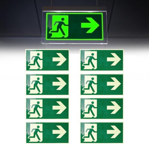 LUBOXIN 8 Stück Notausgangsschild Nachleuchtend Schild Notausgang 300 x 150 mm Selbstklebend Fluchtwegschilder Reflektierend Schild Fluchtwegschilder für Flur Keller Treppenhaus(Pfeil Nach Rechts)