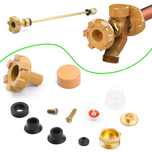 Sporthfish RK-17MH Outdoor Faucet Repair Kit for Woodford Model 17 Outside Faucets Parts Include Wheel Metal Handle Screws Packing Nut Washer Valve Seat Rubber and Vacuum Breaker Float Kits 12PCS Set