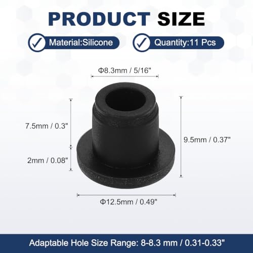 Image of MECCANIXITY 11pcs T-Shaped Silicone Plugs 8.3mm 5 /16 Inch Dia, Black | Snap in Plug Hole Seal Cover Round Rubber Stopper for 8-8.3mm Holes Kitchen Rubber Bulkheads Waterproof Sealing