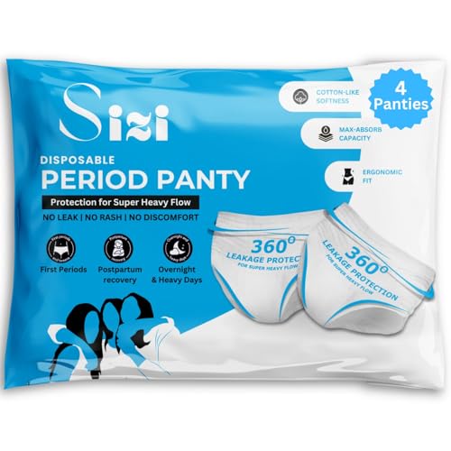 SIZI Disposable Period Panties for Women Leak Proof | 360° Protection | Overnight Comfort | Rash & Toxin Free | No Leakage| Period Panty- 4 Sanitary Period Pants (Large)