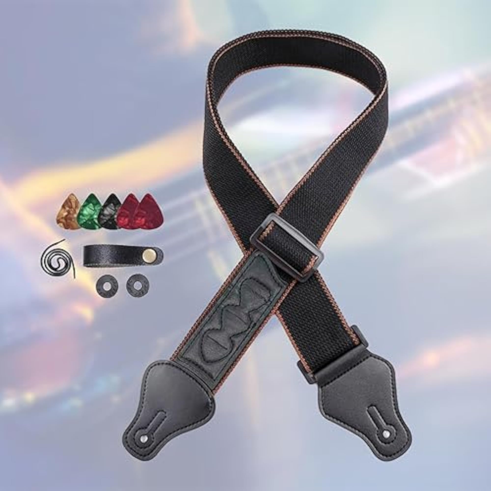 Guitar Strap with Pick Holders, Black