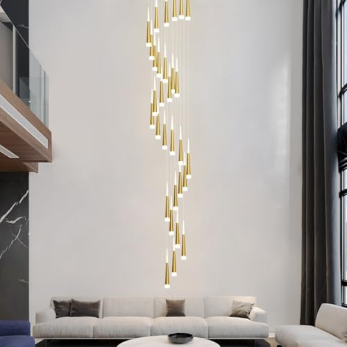 Lustre LED moderne d'escalier rotatif à 30 têtes avec télécommande