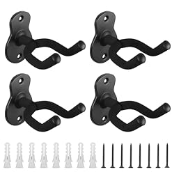 BELLE VOUS Lot de 4 Porte Guitare Muraux Noirs avec Vis – Support Mural Guitare Electrique & Acoustique – S’adapte à la Plupart des Tailles – Stand Guitare pour Ukulélé, Basse, Mandoline & Banjo - Les Beatles, Paul McCartney, John Lennon, RIngo Starr, George Harrison