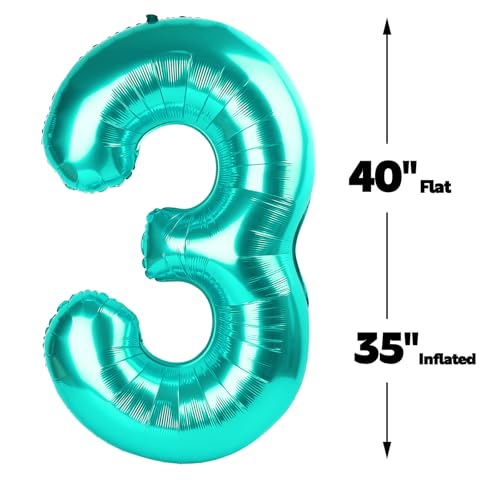 Teal Blue Number 3 Balloon 40 inch,Blue Birthday Party Balloons Decorations by Upgesy - Used condition - Image 3