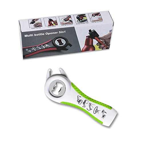 Décapsuleur multifonction - Décapsuleur - Décapsuleur créatif - Décapsuleur 5 en 1 (blanc et vert) Cover