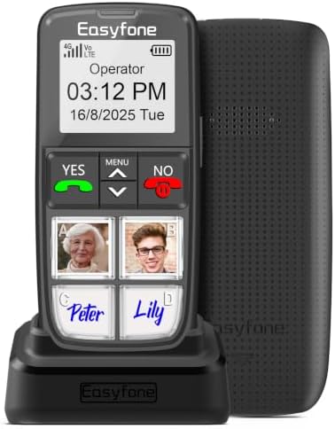 Easyfone T6 4G Picture Button Cell Phone for Seniors and Kids | Easy-to-Use | Clear Sound | Easy Charging Dock | SOS Button | SIM Card Included | Good for Dementia, Alzheimer's and Kids (T6 Black)