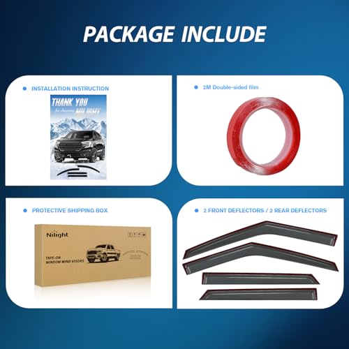 Image of Nilight Tape-On Rain Guards for Ford Explorer 2020-2025, Dark Smoke, 4PCS