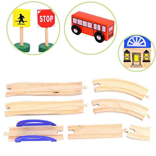 Mango Town Holz Eisenbahnen Holzeisenbahn Holzzug Set Stadtbahngleise Holzbahn Spielzeug FÜR Konstruktionsspielzeug Ab 3… – Bild 7