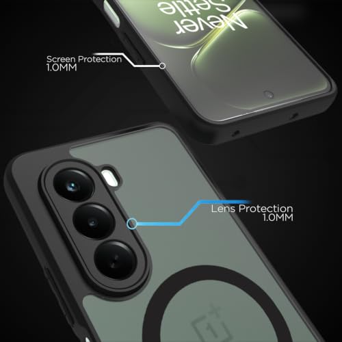 Image of RIGGEAR Shockproof Sleek Hybrid Armor Magnetic Back Cover Case Compatible with MagSafe Accessories for OnePlus Nord CE6 Lite 5G (Smoke Black Matte PC + Black TPU Bumper)