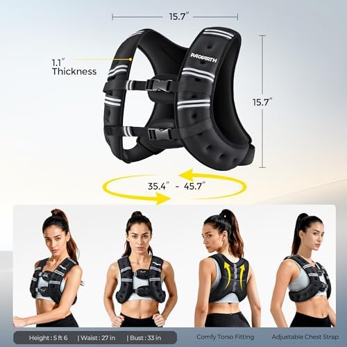 PACEARTH Weighted Vest, 4lb/6lb/10lb/12lb/16lb/20lb/25lb/30lb Weight Vest with Reflective Stripe, Body Weight Vests Adjustable for Men, Women Workout, Strength Training, Running, Walking, Jogging