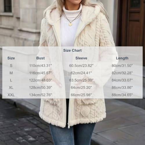 XOGWVJ Womens Fuzzy Hooded Coat Sherpa Fleece Jacket Zip Up Warm Longline Textured Casual Fall Winter Outerwear with Pockets Womens Jacket Beige S - image 4