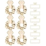 Bridesmaid Proposal Gifts, 12 PCS Bridesmaids Silk Hair Scrunchies & Pearl Hair Clips Set for Women Bachelorette Party Favors Bridal Shower Favors Bridesmaids Gifts for Wedding Day (Champagne Gold)