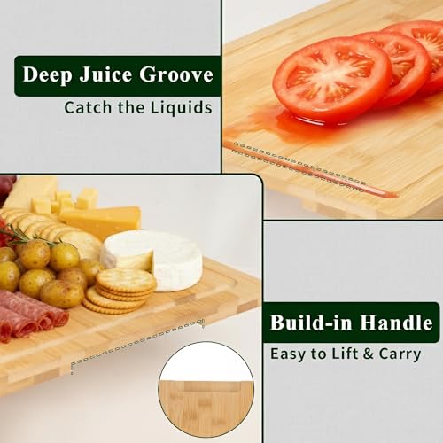 Tafopue Bamboo Cutting Board Set of 3 with Stand, Wood Chopping Boards for Kitchen, Reversible Butcher Block with Juice Groove & Handle, Different Size Boards for Meat, Vegetables, Fruit, Charcuterie by Tafopue - Image 5