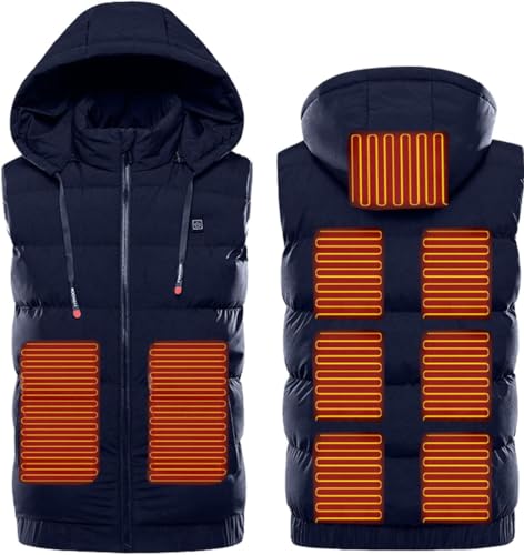 Chaleco calefactable para Hombre, Chalecos cálidos Ligeros Recargables por USB con Capucha extraíble, Chaquetas calefactoras, Azul Marino, M