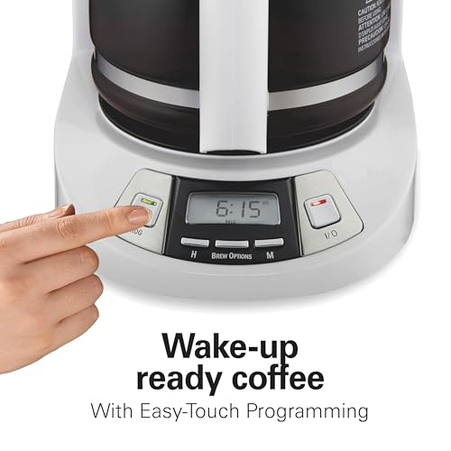 Image of Hamilton Beach 12 Cup Programmable Drip Coffee Maker Machine, Regular & Bold Brew Options, Auto Pause and Pour, Glass Carafe, White (46294J)