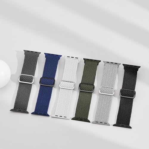 Image of 6 Pack Braided Stretchy Bands Compatible with Apple Watch Band 38mm 40mm 41mm 42mm 44mm 45mm 46mm 49mm Women Men, Adjustable Nylon Solo Loop Elastic Straps for iWatch Series 11 10 9 8 7 6 5 4 SE Ultra